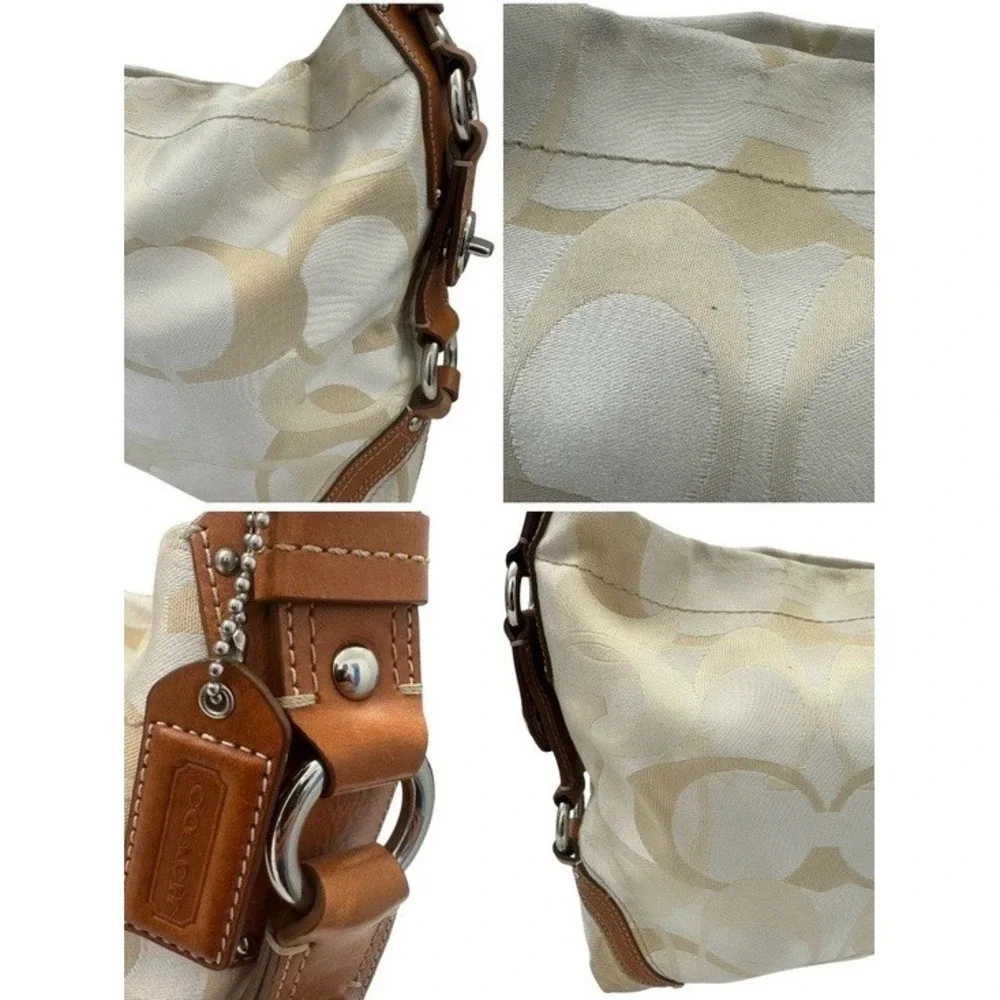 Vintage Coach Carly Hobo Bag Cream Tan Optic Signature Jacquard Canvas Y2K 11962